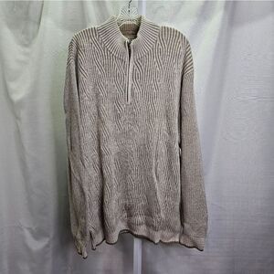 Tommy Bahama Cream Patterned Cotton Quarter Zip Knit Pullover Sweater Size XXL